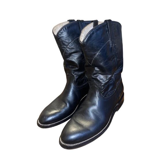 Cowtown Vintage Mens Roper Black Leather Boots Western Cowboy Size 8 - Picture 1 of 8